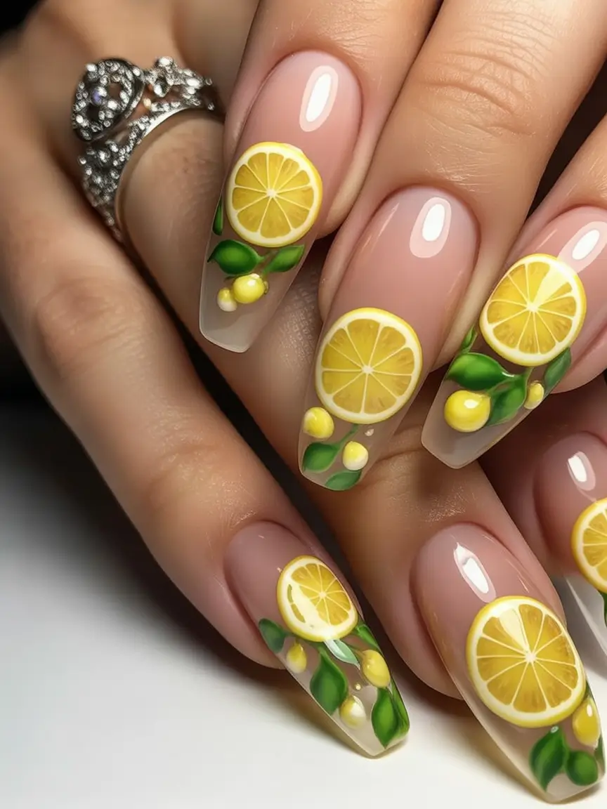 Lemon Nail Vibes for Summer 2025 Lemon Sculpture On Clear Tips