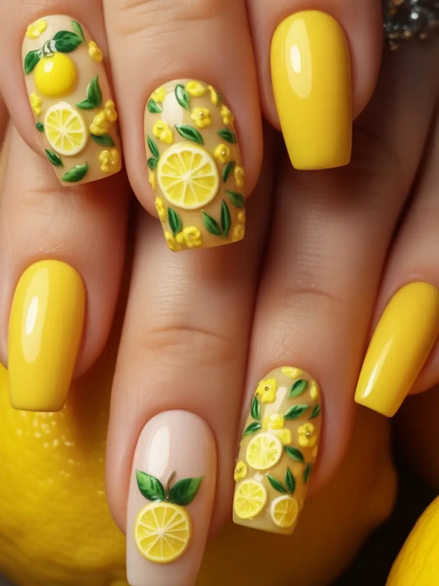Lemon Nail Vibes for Summer 2025 3D Lemon Garden Acrylic Fantasy