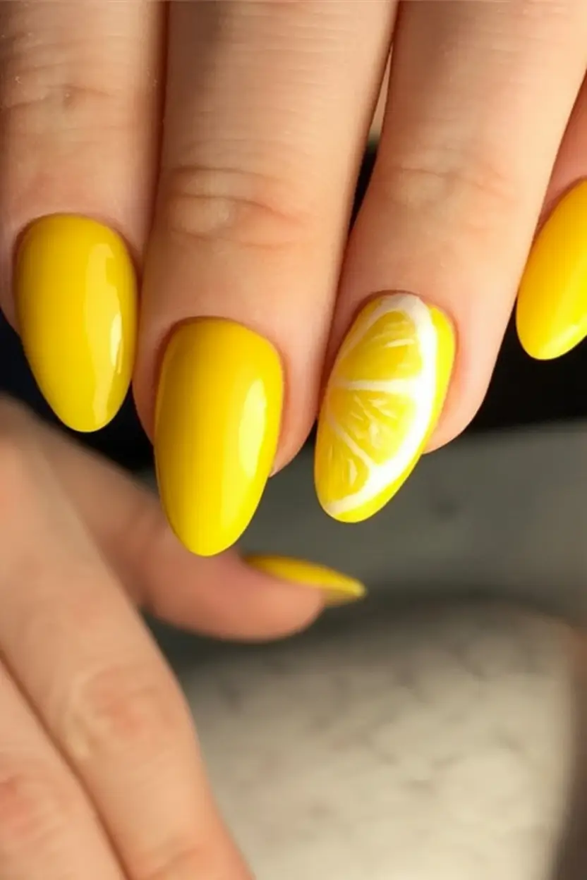 Lemon Nail Vibes for Summer 2025 Smooth Yellow Shine with a Lemon Accent