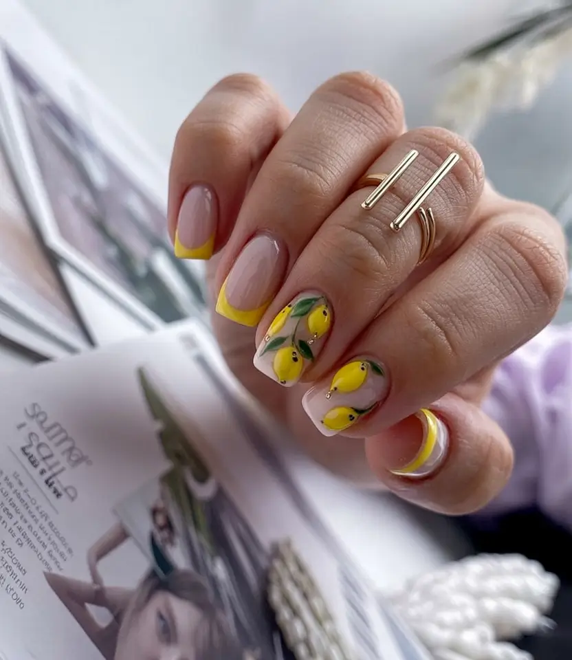 Lemon Nail Vibes for Summer 2025 Bright Lemon French With Glossy Lemons