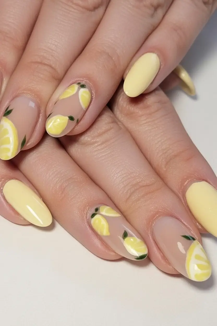 Lemon Nail Vibes for Summer 2025 Glossy Lemons On Almond Tips