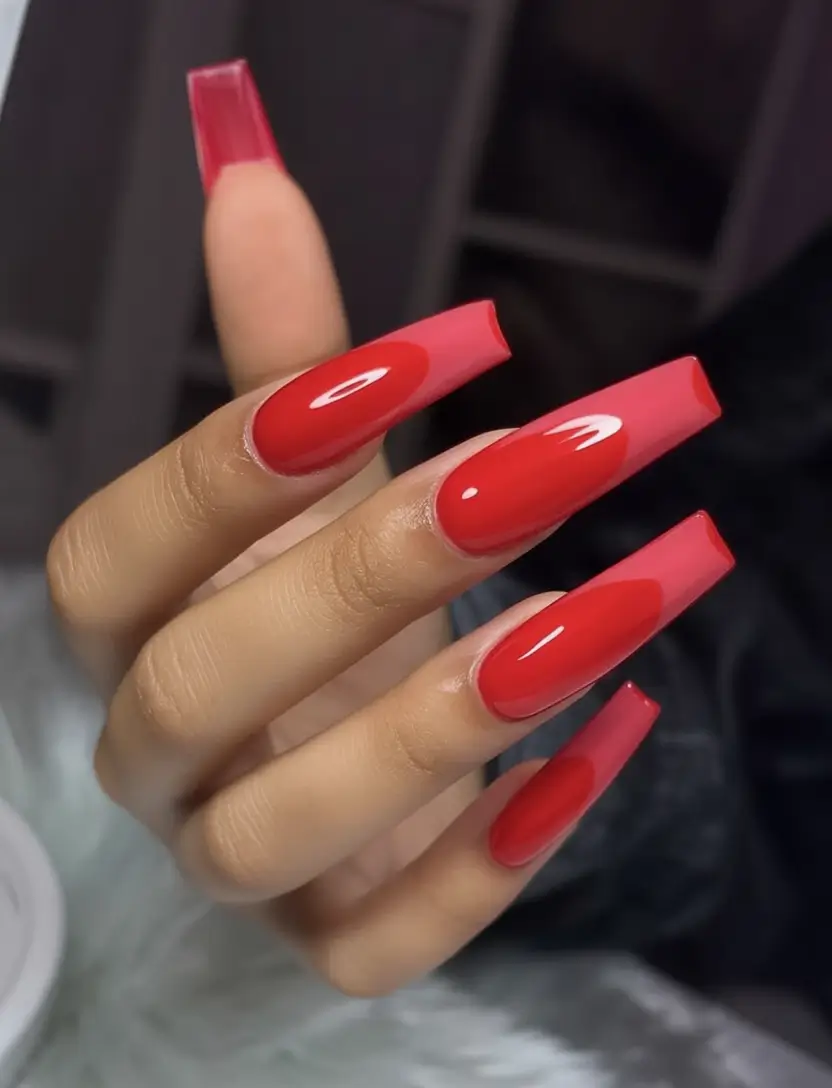 Long Summer Nails for 2025 Glow Cherry Red Glass Shine