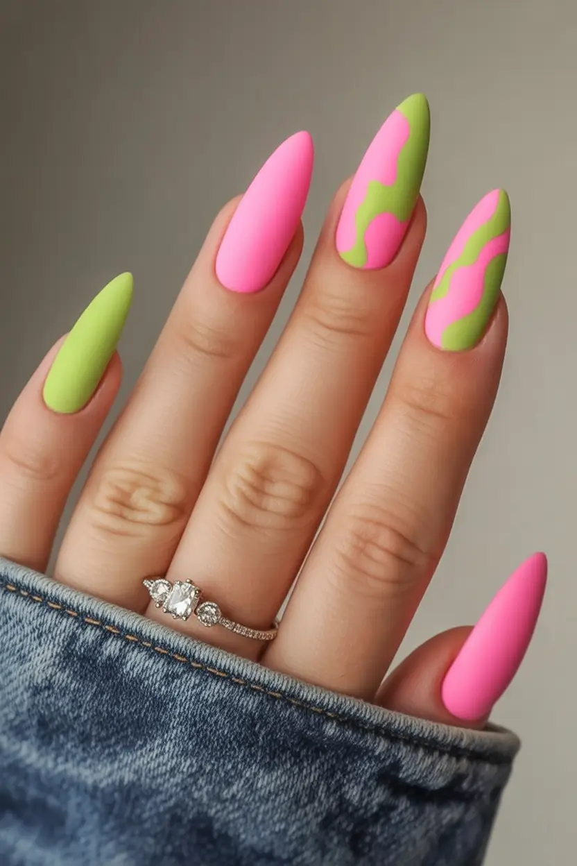 Long Summer Nails for 2025 Glow Neon Camo Clash