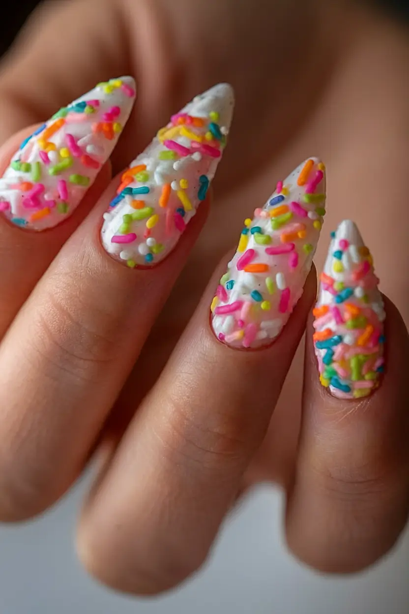 Long Summer Nails for 2025 Glow Candy Confetti Texture