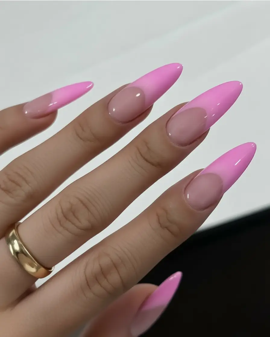 Long Summer Nails for 2025 Glow Pink Ombre Stiletto Fade