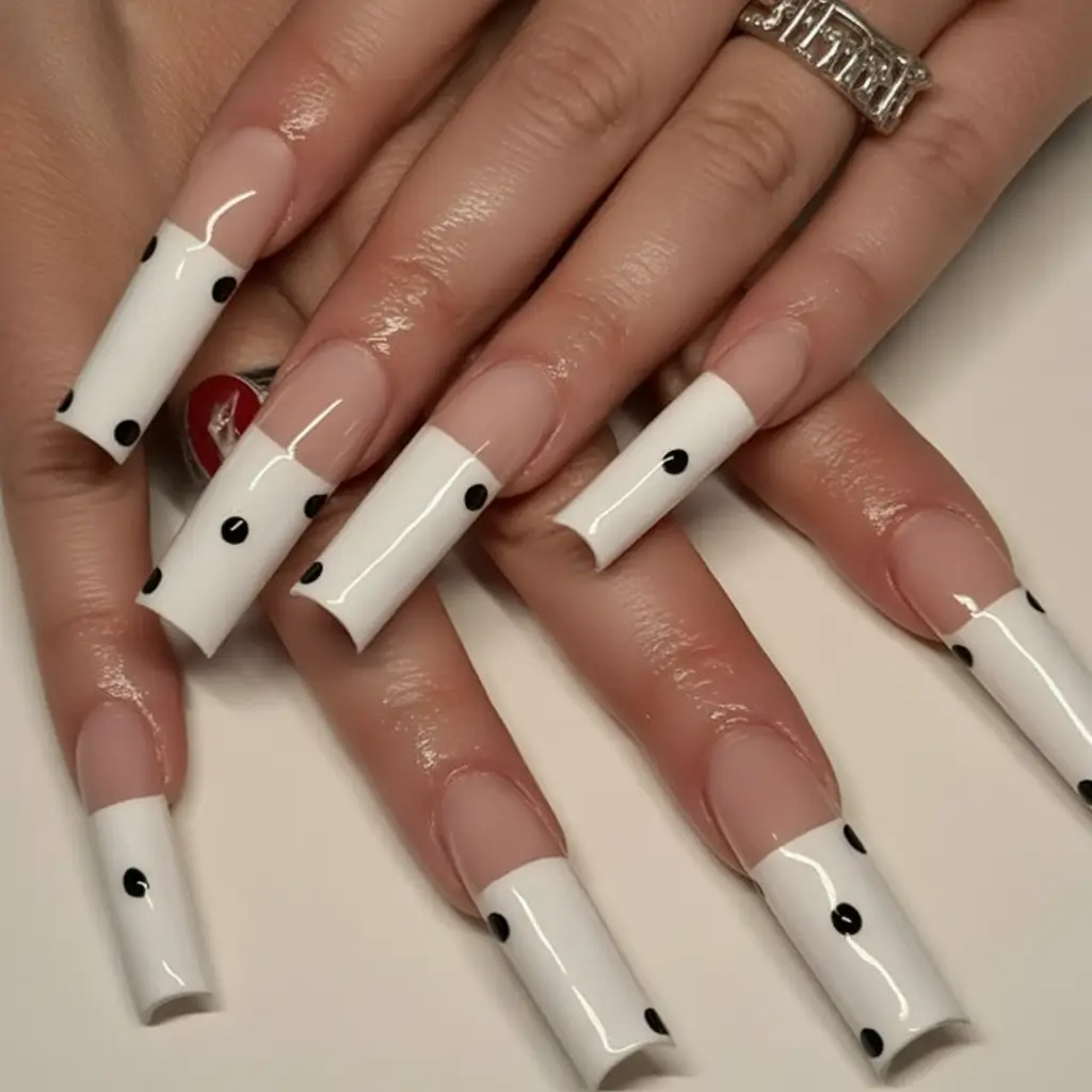 Long Summer Nails for 2025 Glow Minimalist Polka Dot French Revival