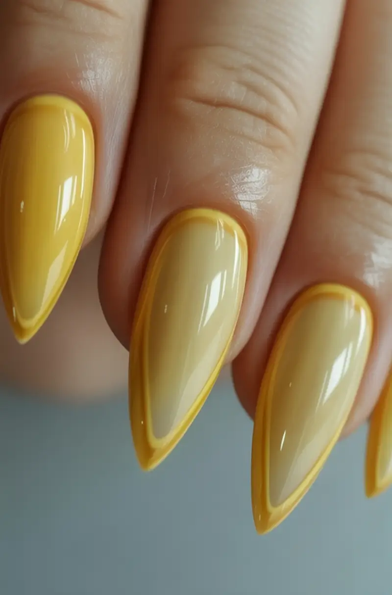 Long Summer Nails for 2025 Glow Sun-Drenched Yellow Outline Fade