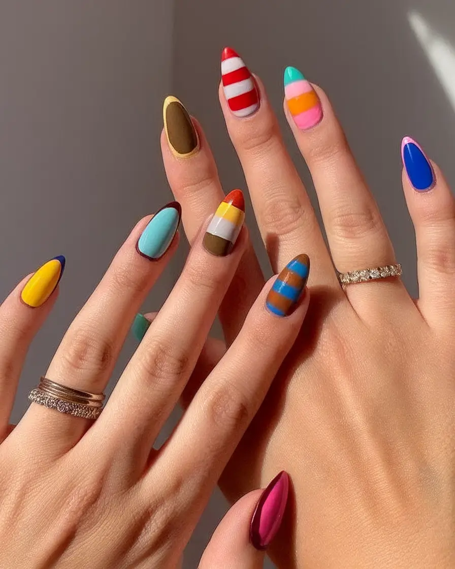 Long Summer Nails for 2025 Glow Striped Summer Pop Art