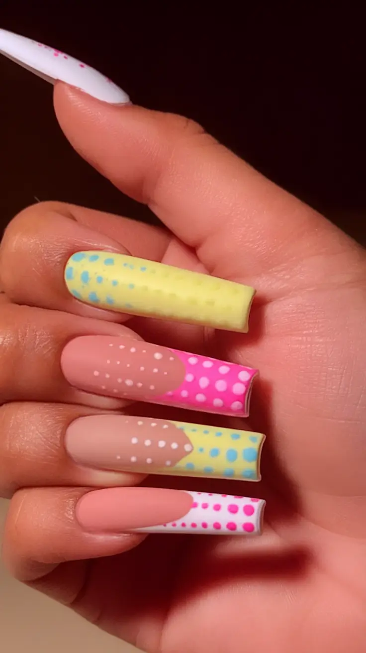 Long Summer Nails for 2025 Glow Polka Pop Art Meets Pastel Tips
