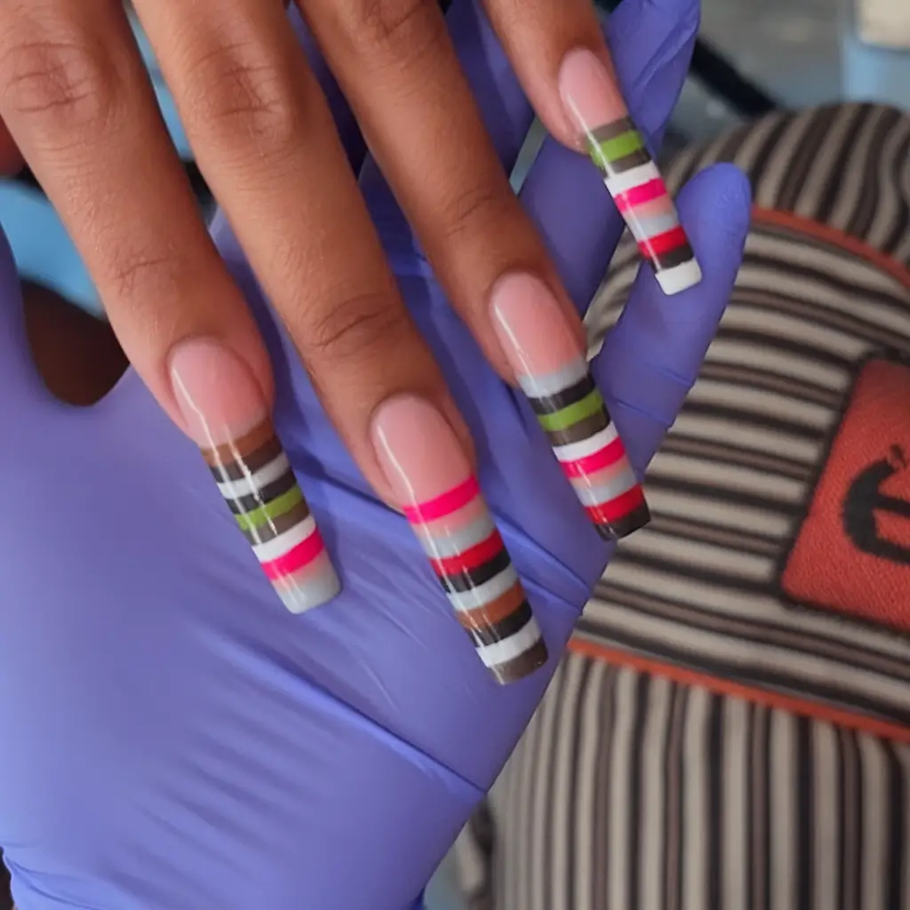 Long Summer Nails for 2025 Glow Summer Stripe Energy