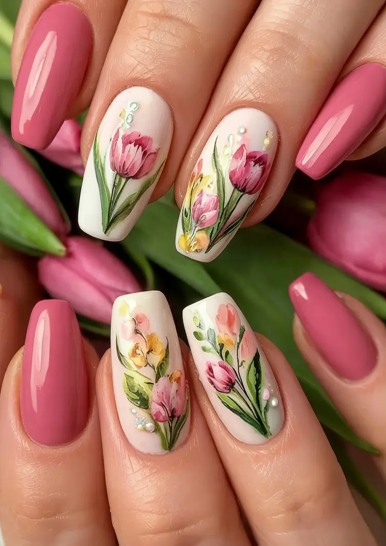 nail inspo for summer 2025 Pink Tulip Garden