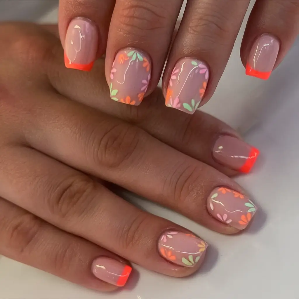 Nail Inspo for Summer 2025 Floral Glow with Neon Touch