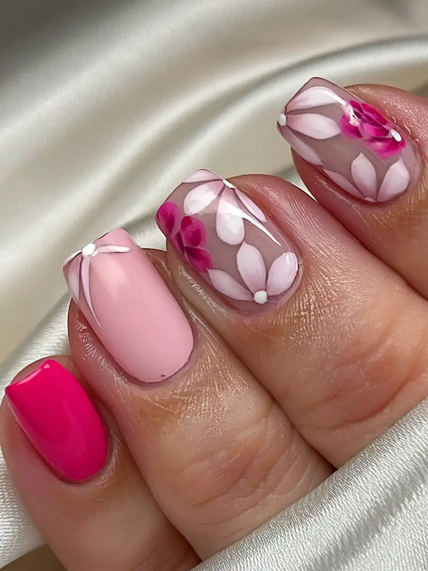 Nail Inspo for Summer 2025 Two-Tone Petal Drama in Pink