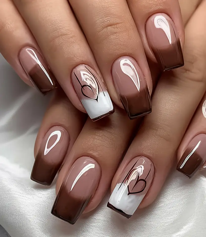 Nail inspo for summer 2025 with Mocha Love With Minimal Hearts