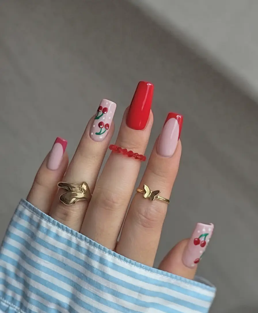 nail inspo for summer 2025 Cherry Crush On Long Square Tips