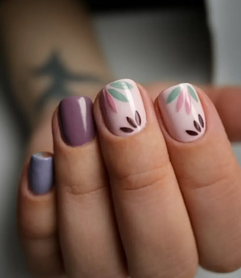 nail inspo for summer 2025 Muted Floral Pop On Short Rounds