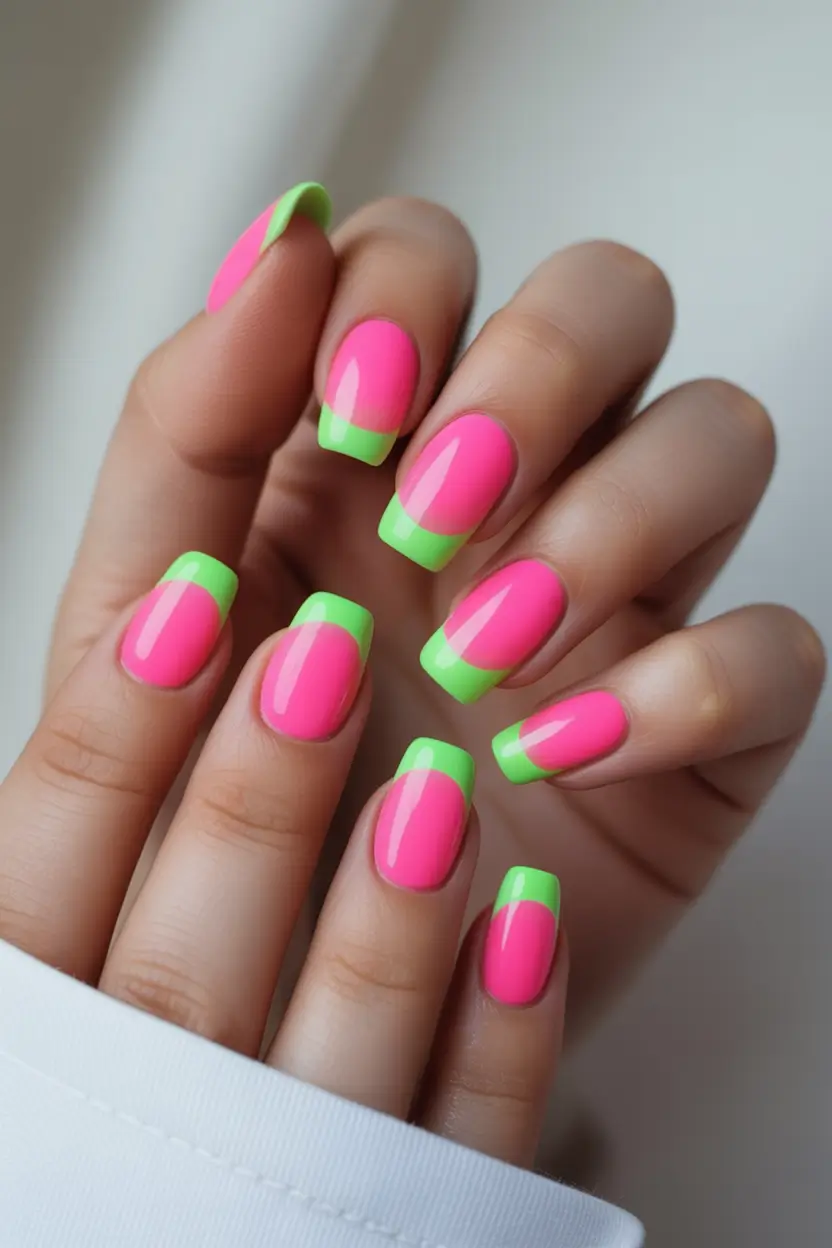 Neon Nails That Pop in 2025 Electric Strawberry French