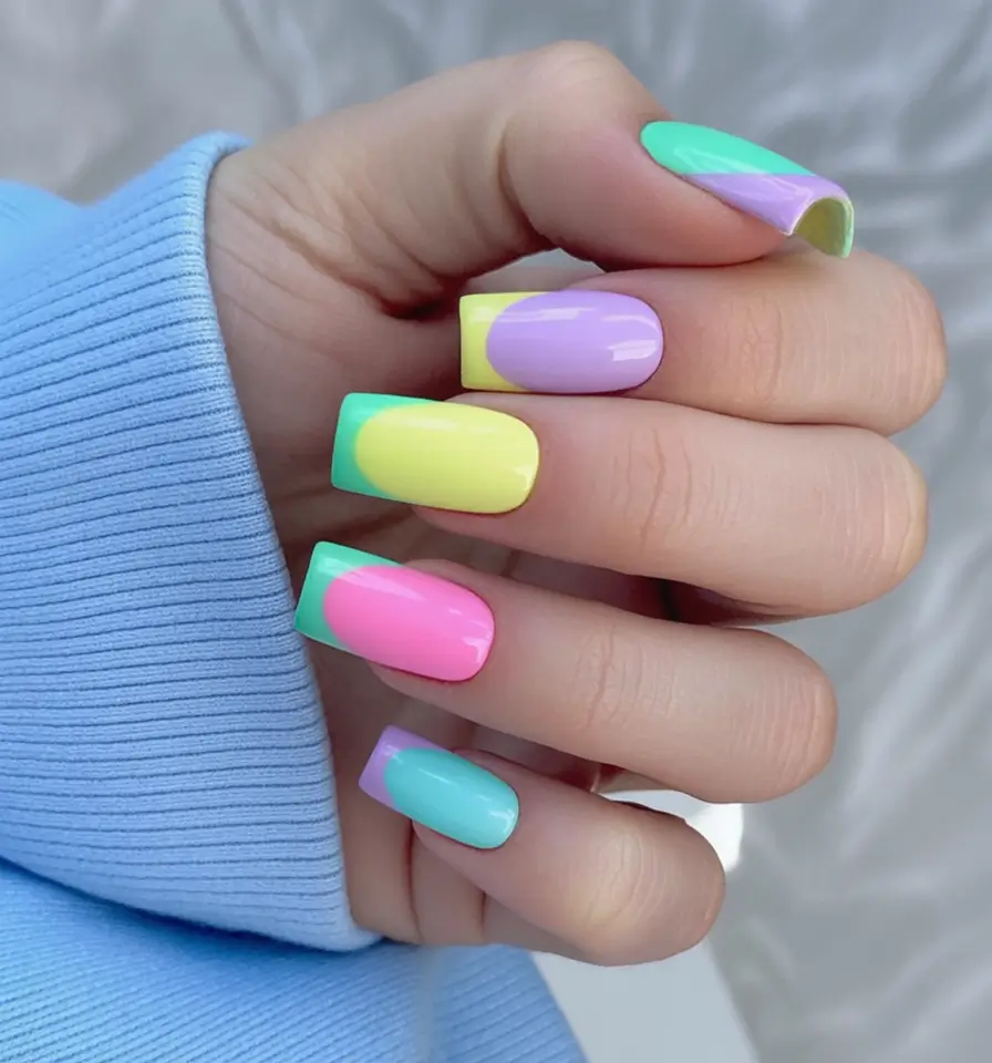 Neon Nails That Pop in 2025 Pastel Pop Split Tips