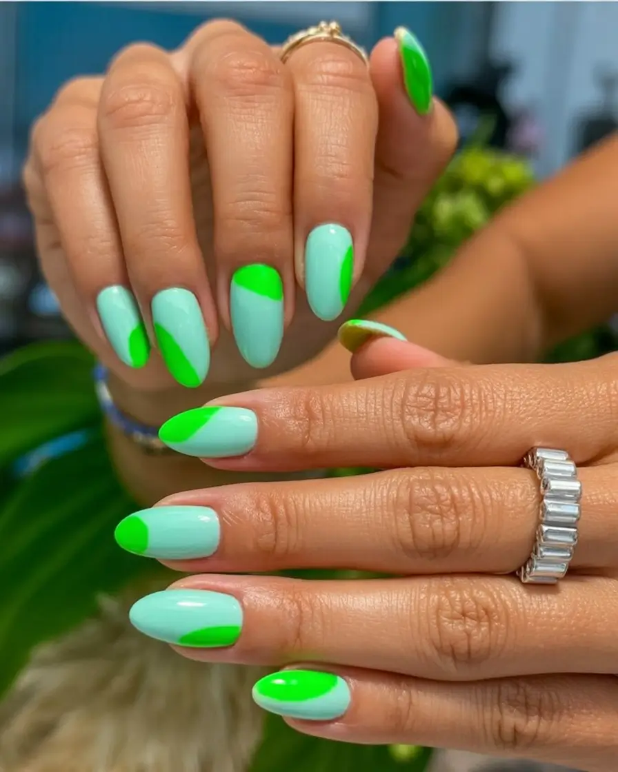 Neon Nails That Pop in 2025 Mint Slice Contrast