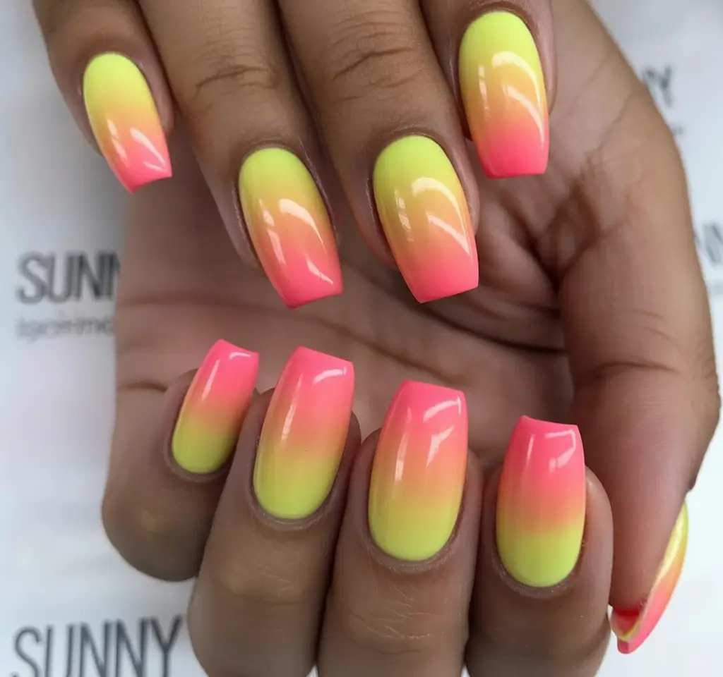 Neon Nails That Pop in 2025 Peach Sunrise Fade
