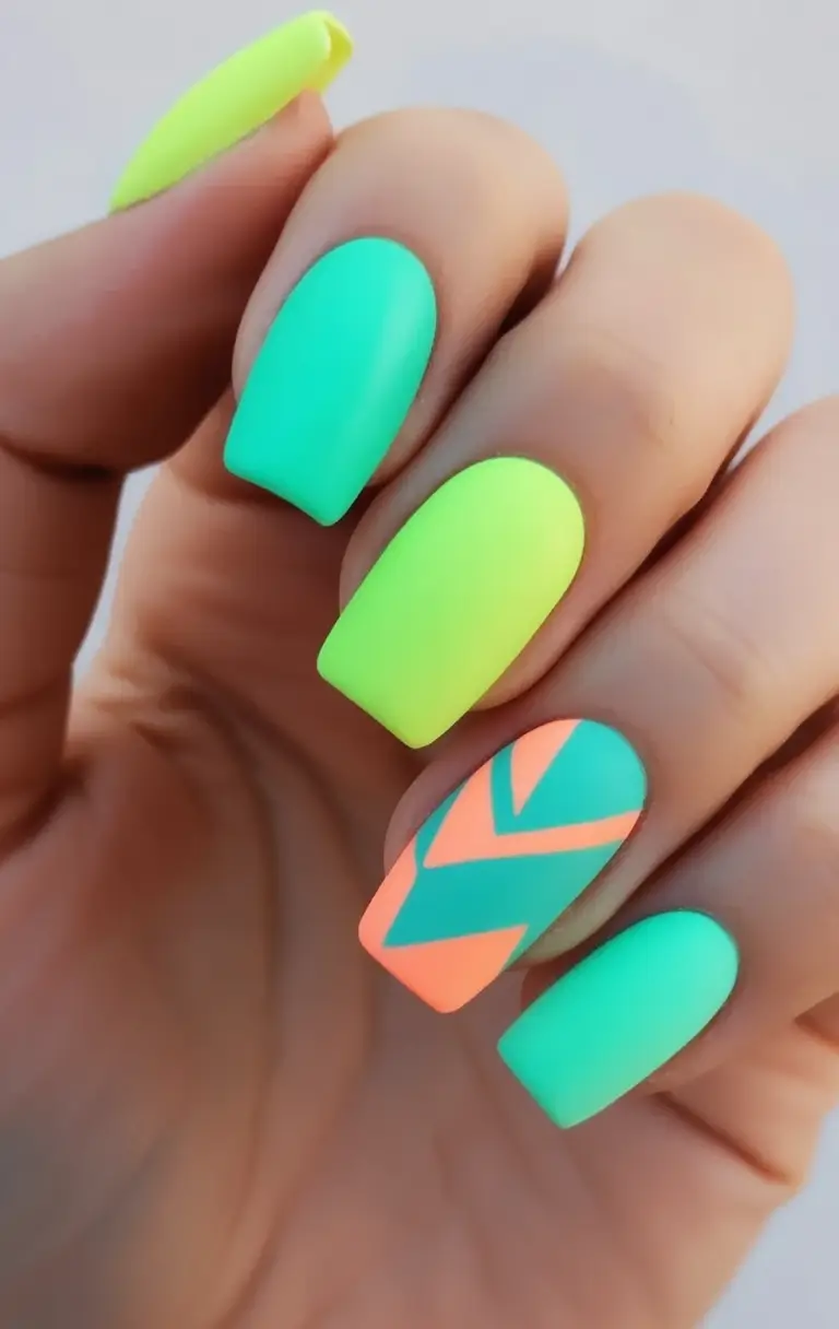 Neon Nails That Pop in 2025 Miami Pop Geometry