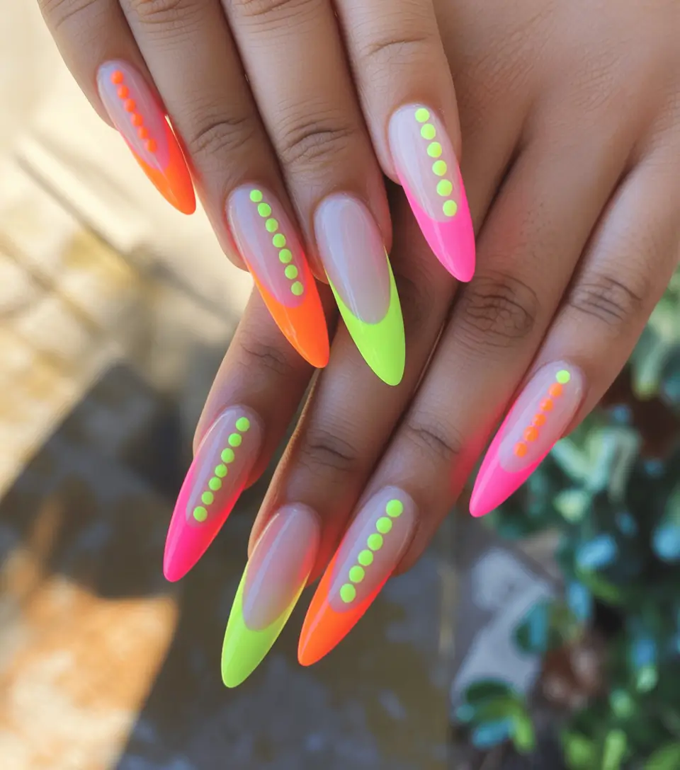 Neon Nails That Pop in 2025 Negative Space Neons with Dot Accents