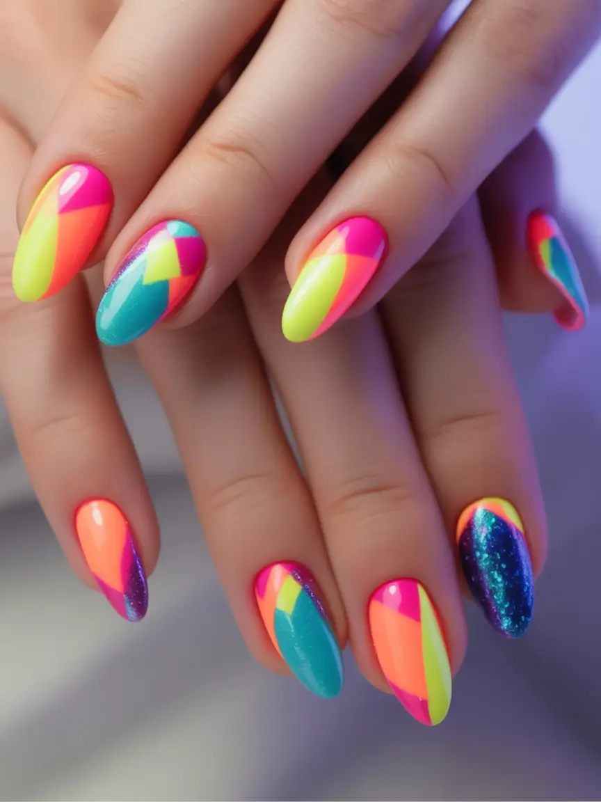 Neon Nails That Pop in 2025 Color Block Party Meets Art School Bold
