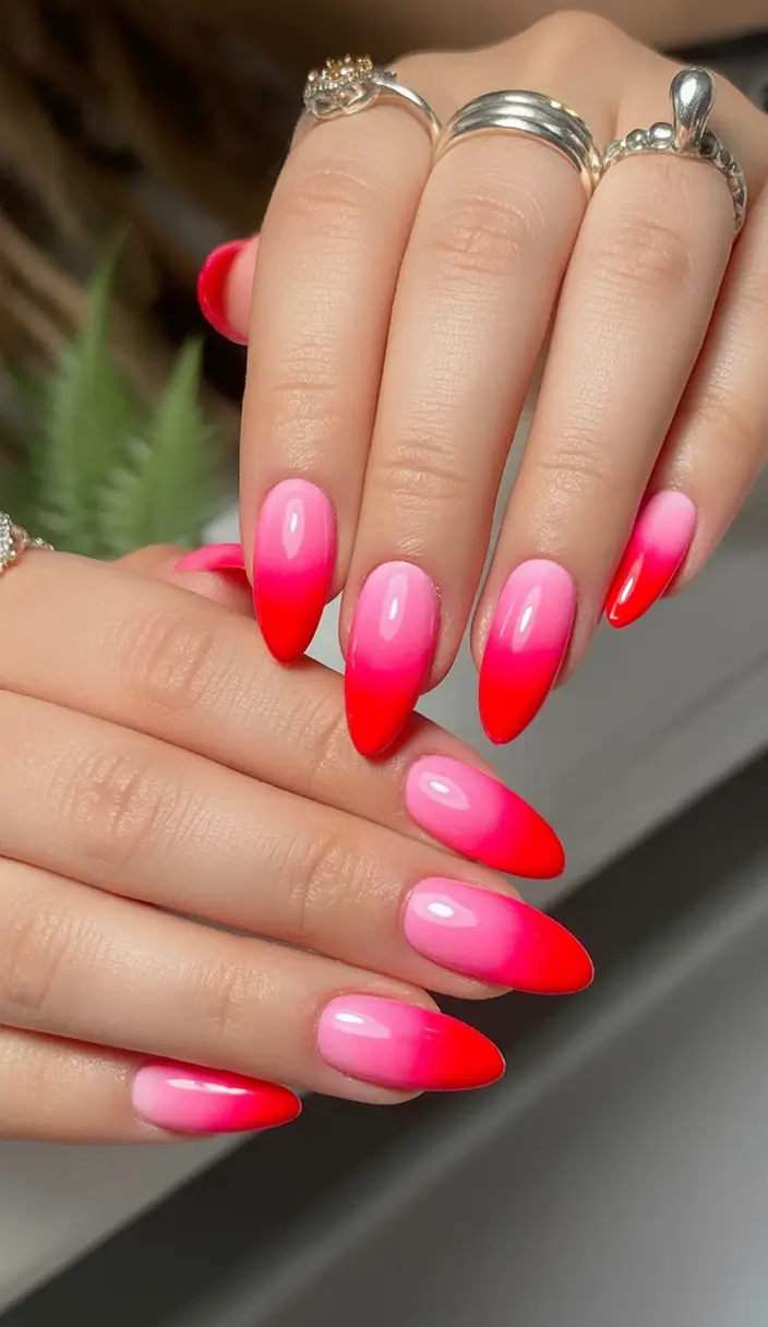 Neon Nails That Pop in 2025 Hot Pink Ombré That Melts into Summer