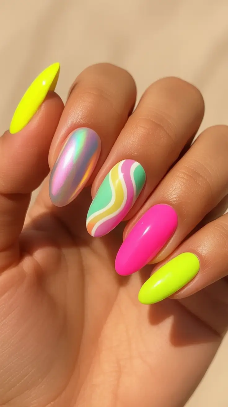Neon Nails That Pop in 2025 Sunset Swirl Fantasy