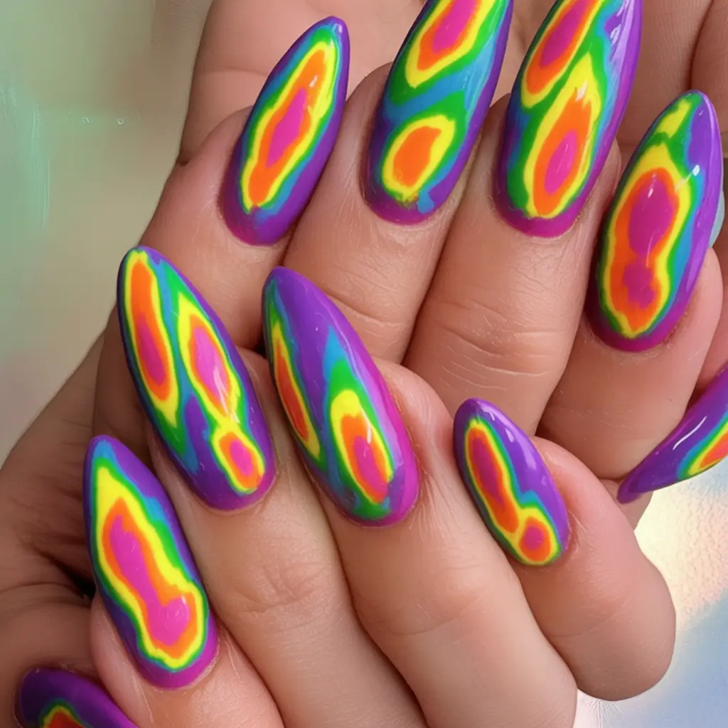 Neon Nails That Pop in 2025 Psychedelic Lava Drip