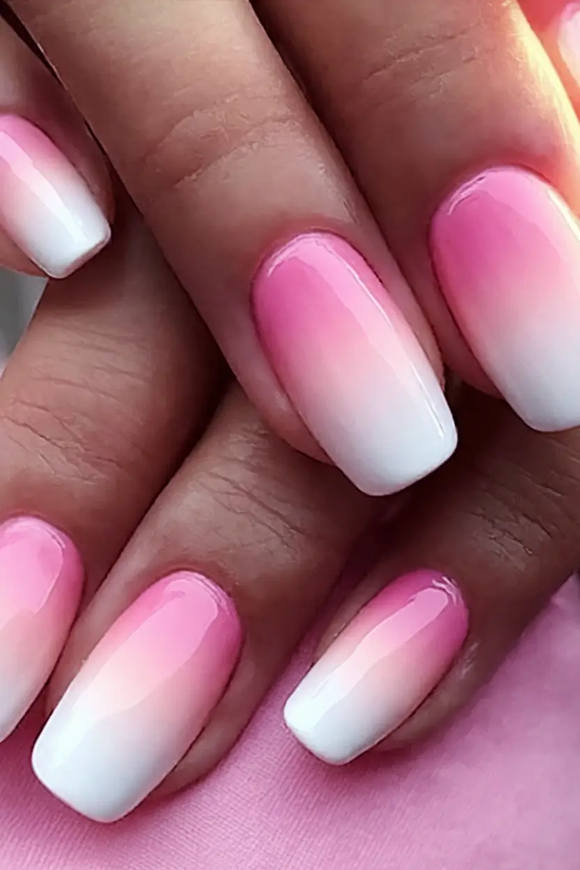 Ombre Looks for Summer 2025 Classic Pink Fade with Glossy White Tips