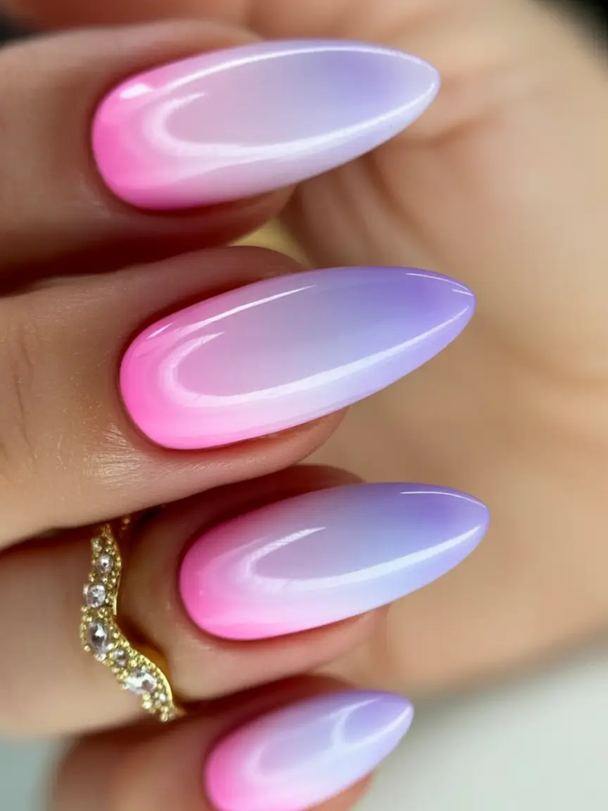 Ombre nails made for summer 2025 Stiletto Candy Fade In Bubblegum And Lilac