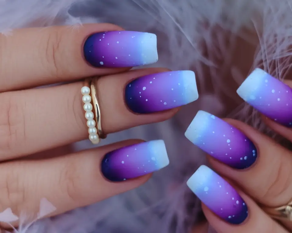 Ombre nails made for summer 2025 Galaxy Fade With Twilight Glitter
