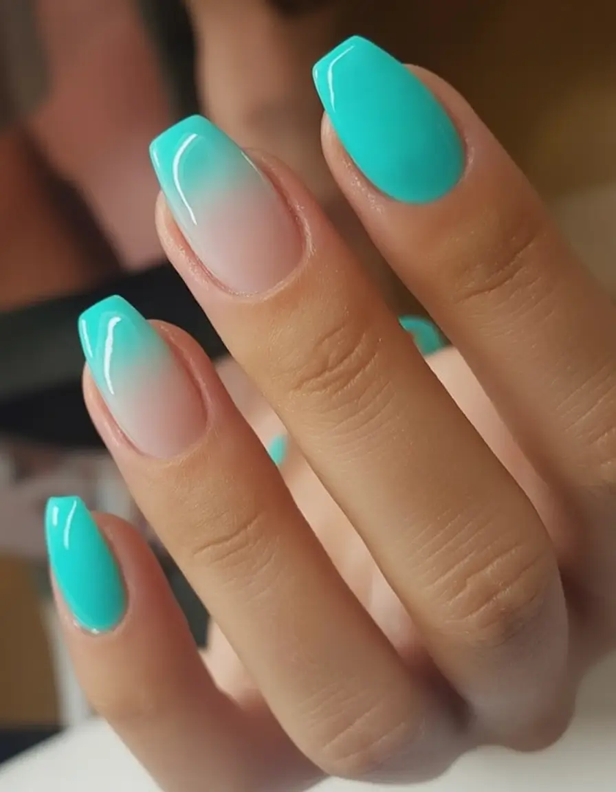 Ombre nails made for summer 2025 Mint Pop Ombré On Soft Square