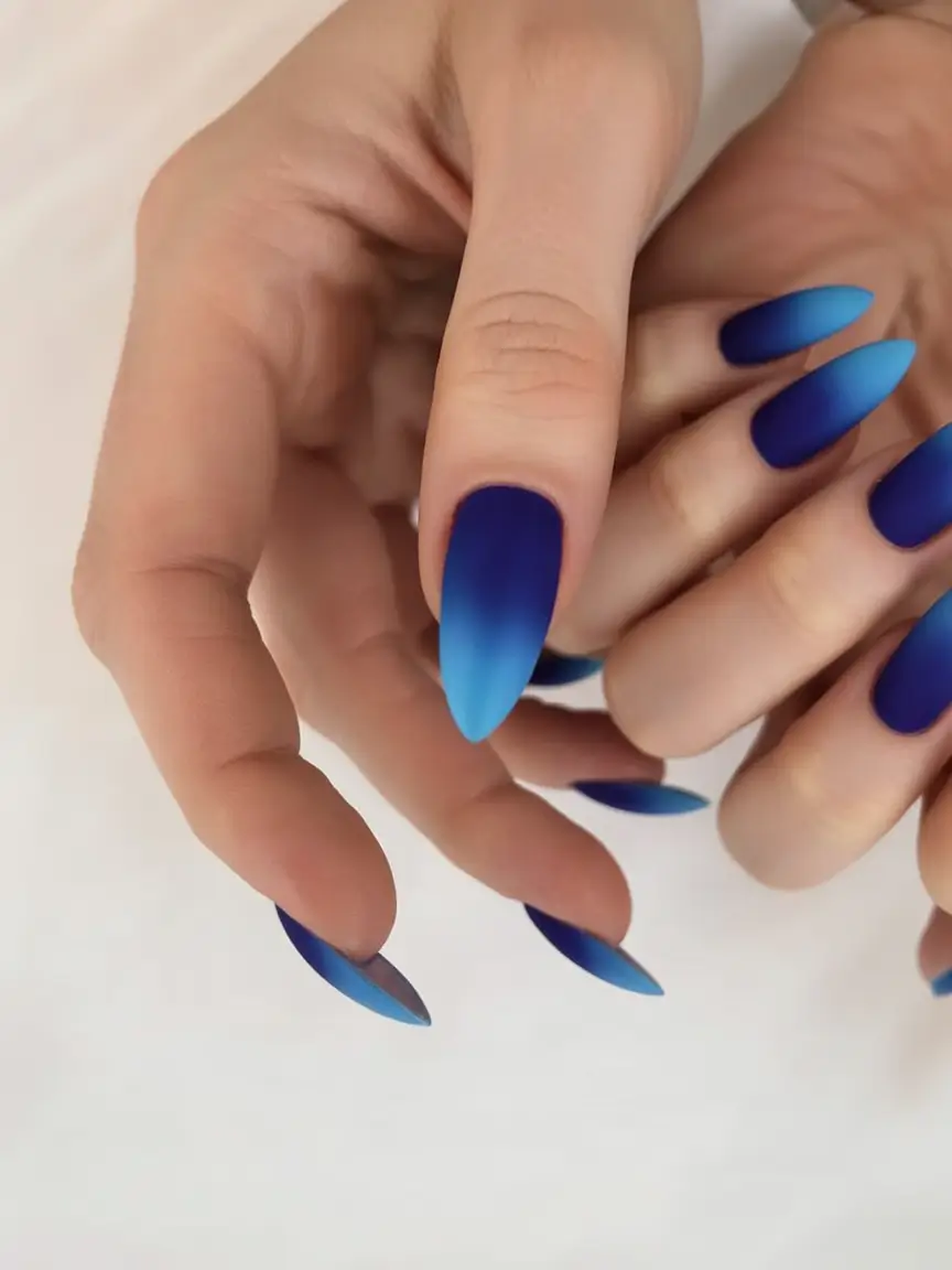 Ombre Nails Made for Summer 2025 Electric Indigo Fade with a Matte Touch
