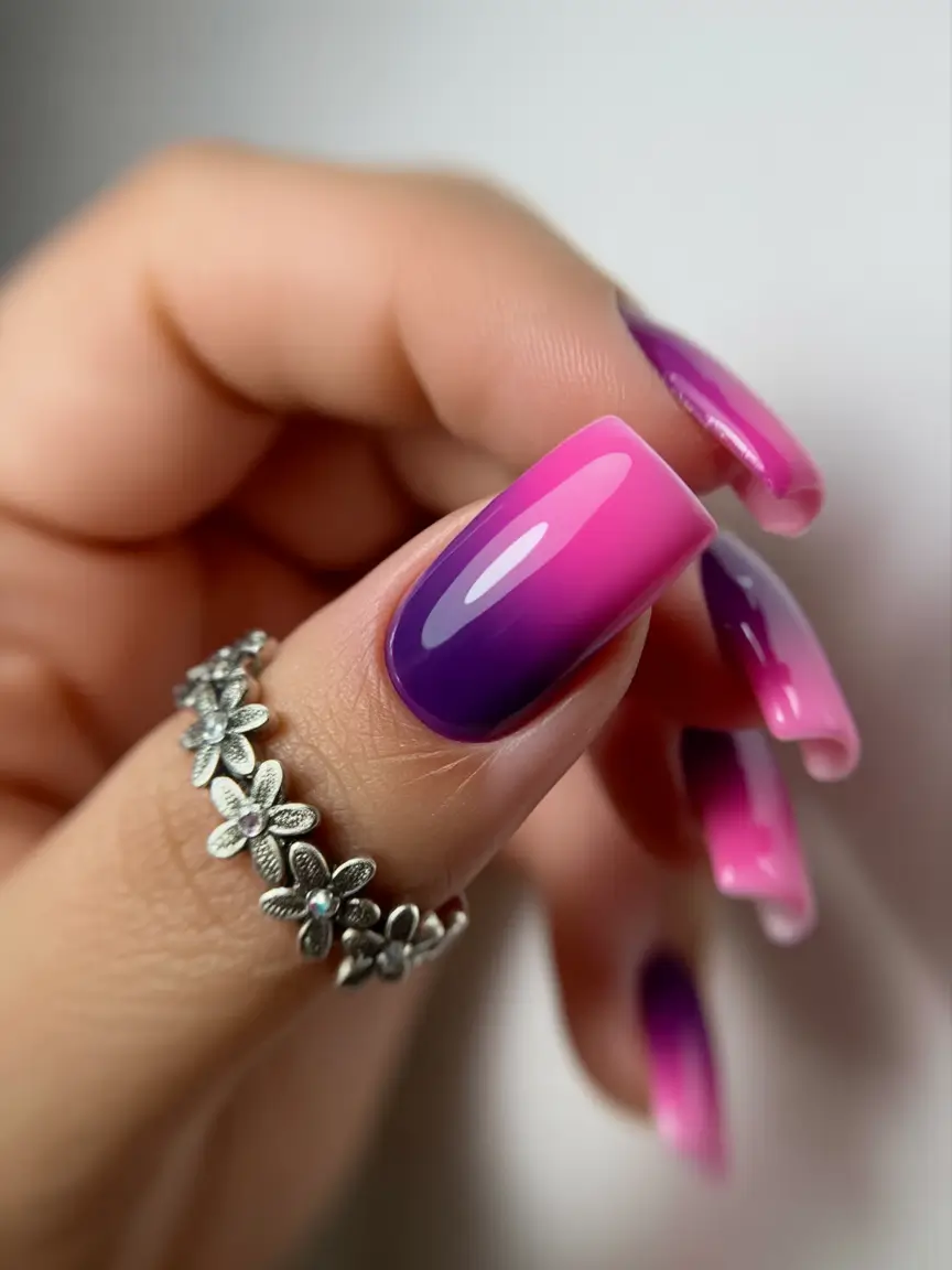Ombre Nails Made for Summer 2025 Purple Punch Fade with Square Elegance