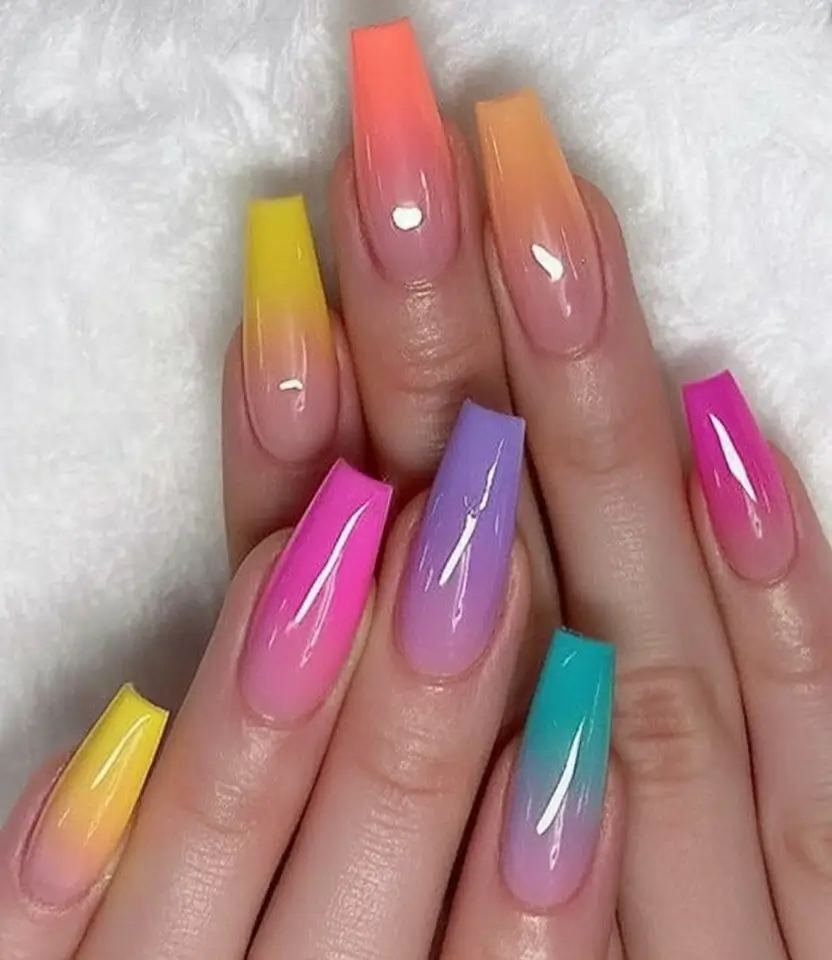 Ombre Nails Made for Summer 2025 Rainbow Candy French Fade