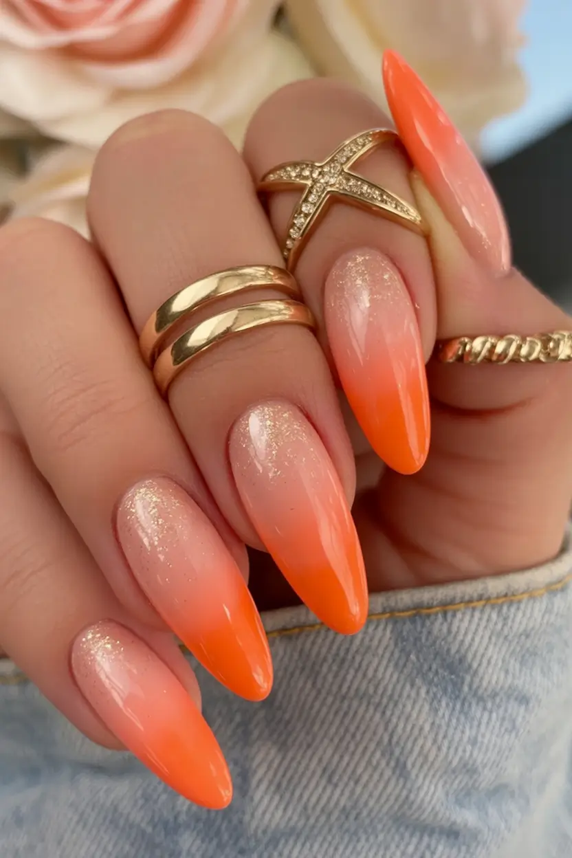 Ombre Nails Made for Summer 2025 Orange Sorbet with Subtle Sparkle