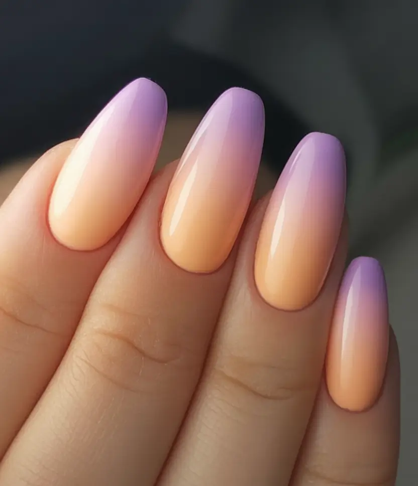 Ombre nails made for summer 2025 Sunrise Lavender With A Soft Almond Edge