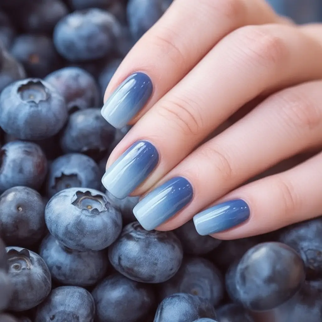 Ombre Nails Made for Summer 2025 Blueberry Fade with a Glossy Edge