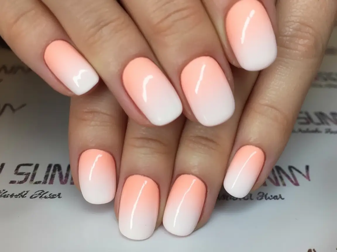 Ombre nails made for summer 2025 Soft Coral Fade On Rounded Tips