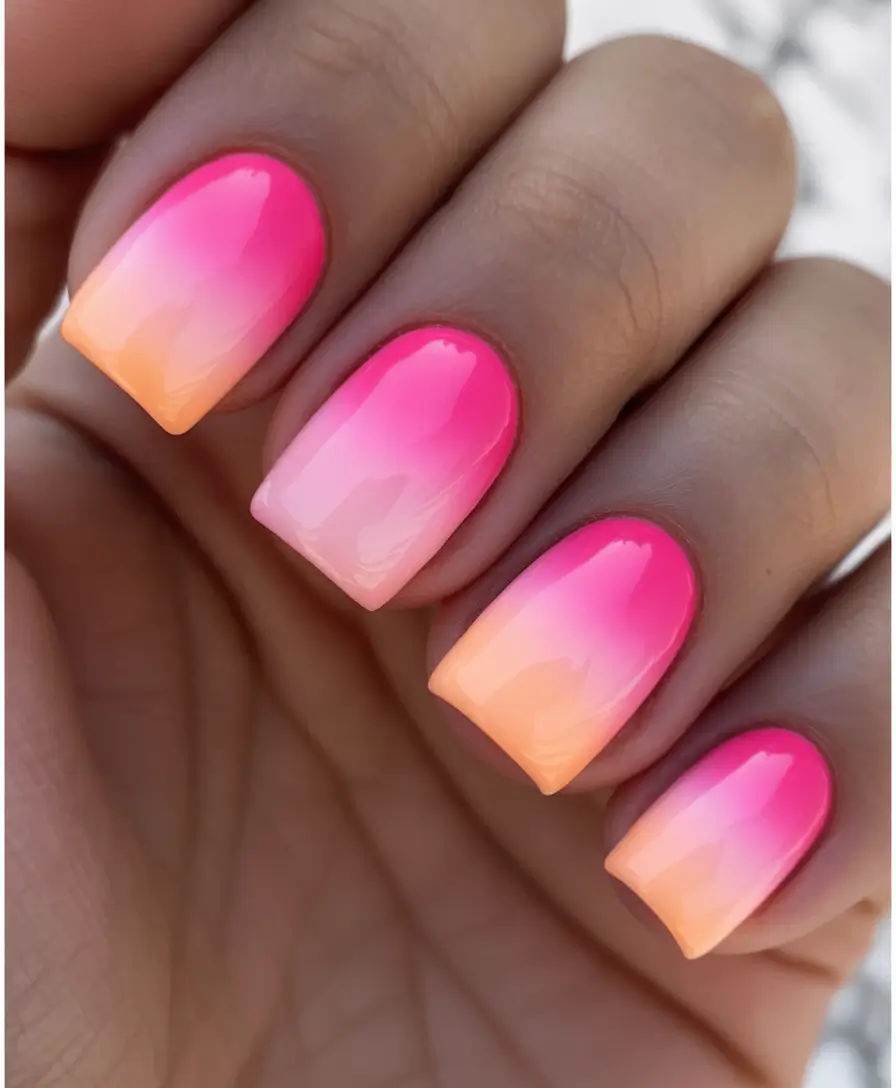 Ombre nails made for summer 2025 Punchy Pink And Peach Beach Blend