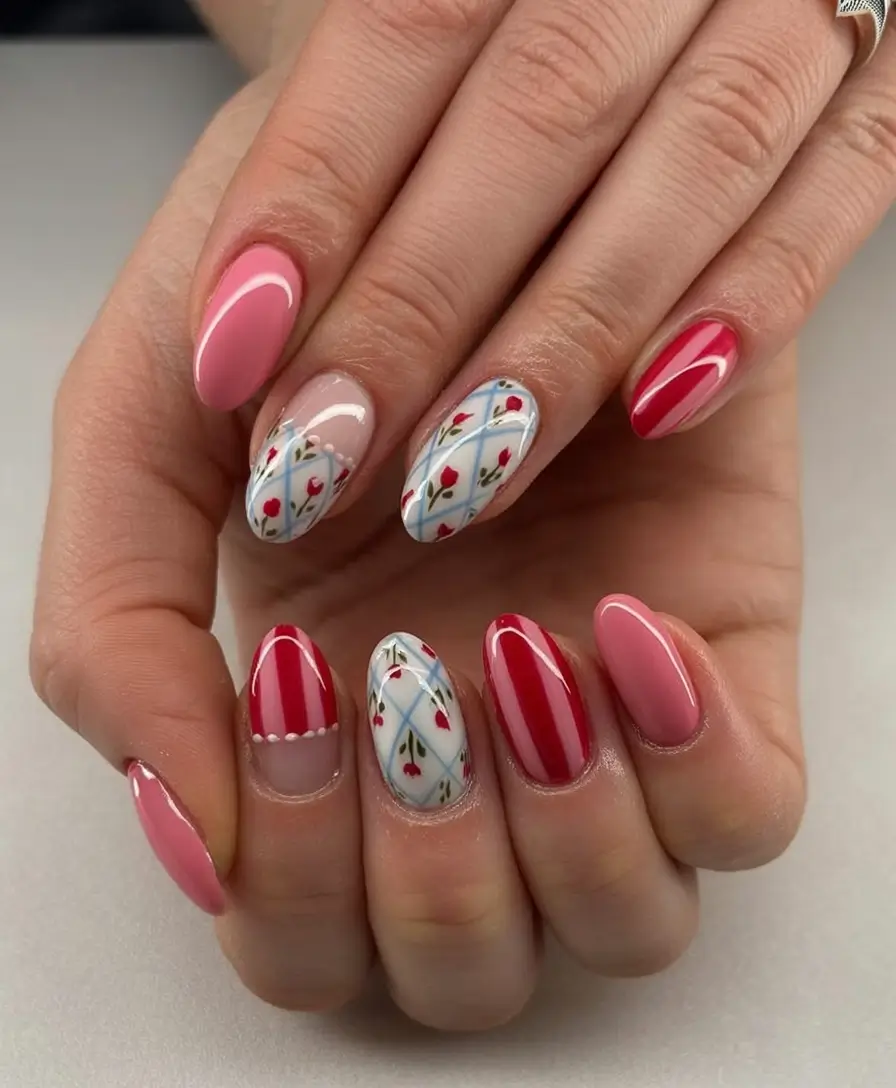Oval Nail Looks for Summer 2025 Cherry Picnic With Cottagecore Flair