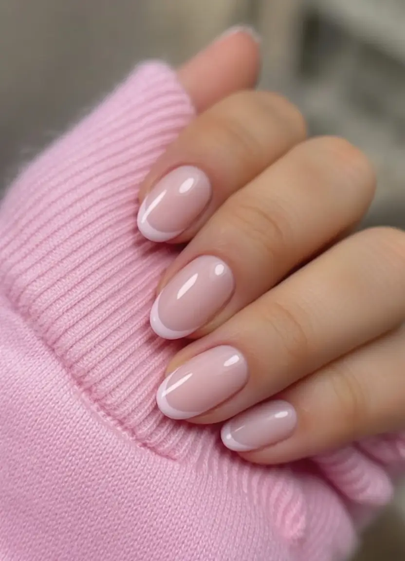 Oval Nail Looks for Summer 2025 Soft Baby Pink With Framed Tips