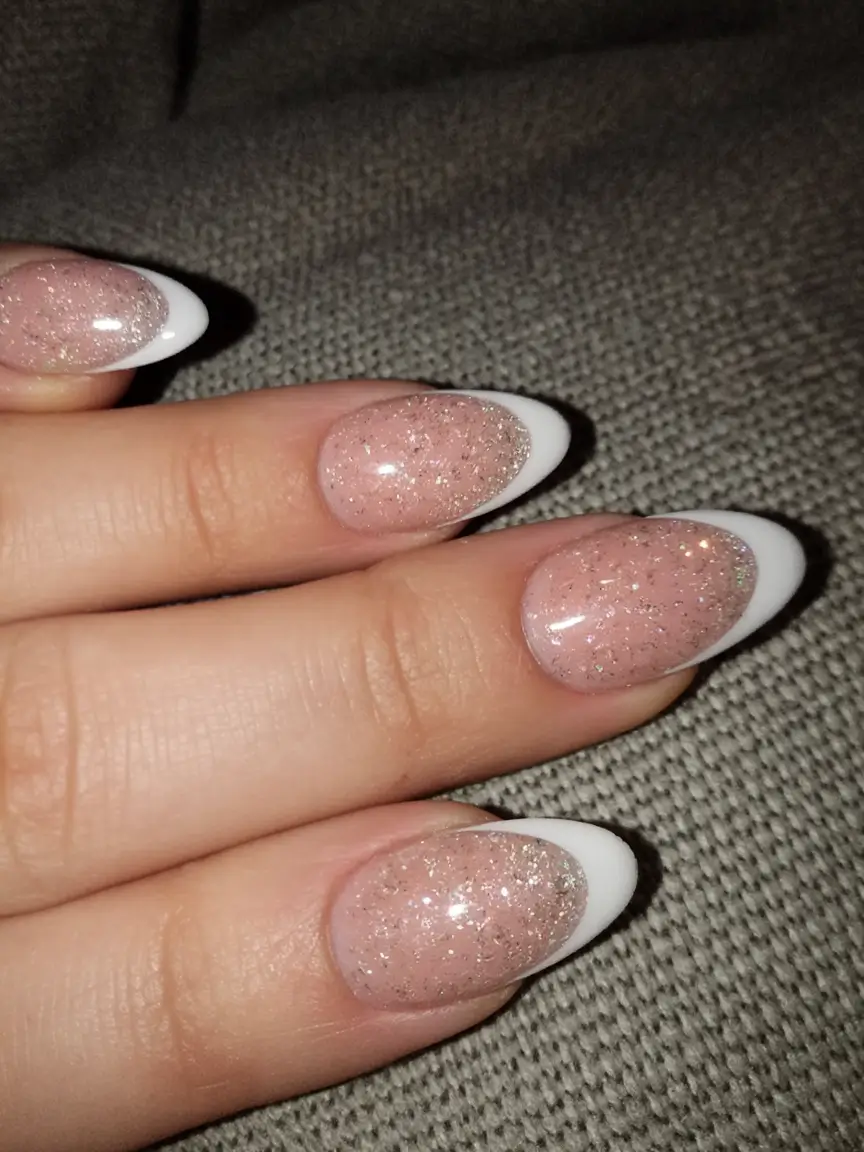Oval Nail Looks for Summer 2025 Classic Glitter French With A Twist