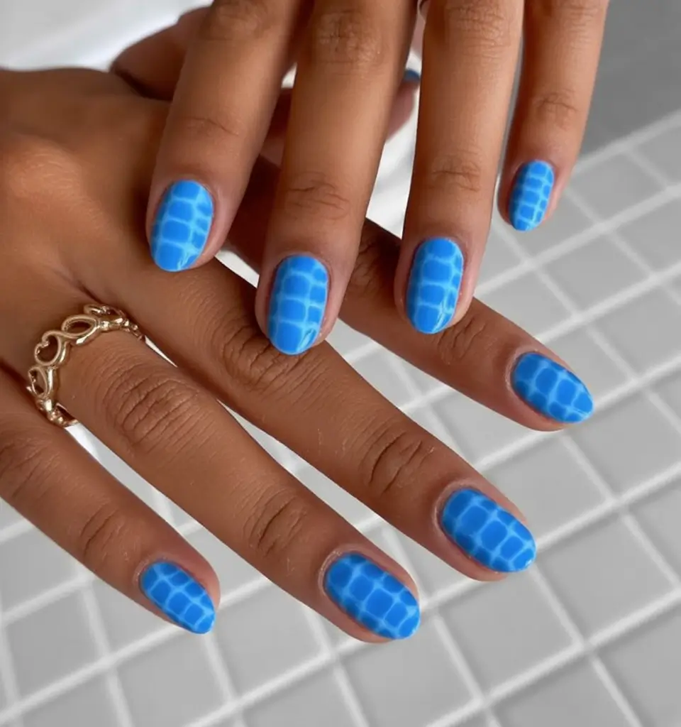 Oval Nail Looks for Summer 2025 Pool Water Illusion In Sky Blue