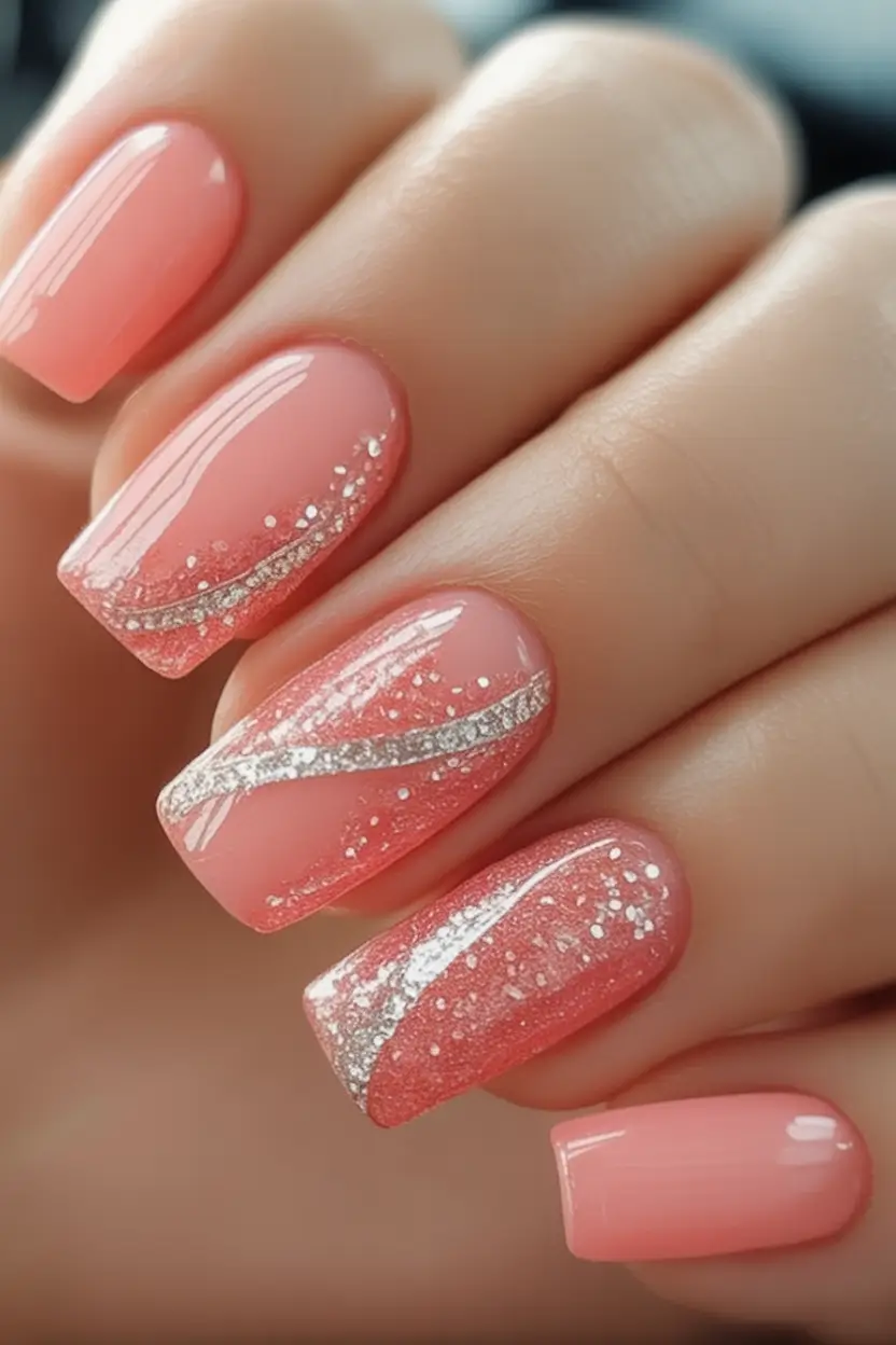 Pink Summer Nails for 2025 Vibes Glittering Pink Waves with a Hint of Glam