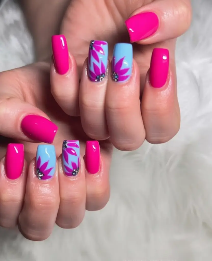 Pink Summer Nails for 2025 Vibes Blossom Burst Over Blue Skies