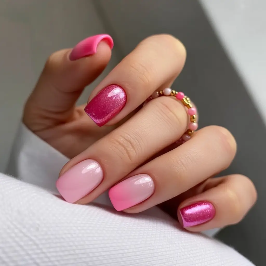 Pink Summer Nails for 2025 Vibes Glossy Gradient & Raspberry Sparkle