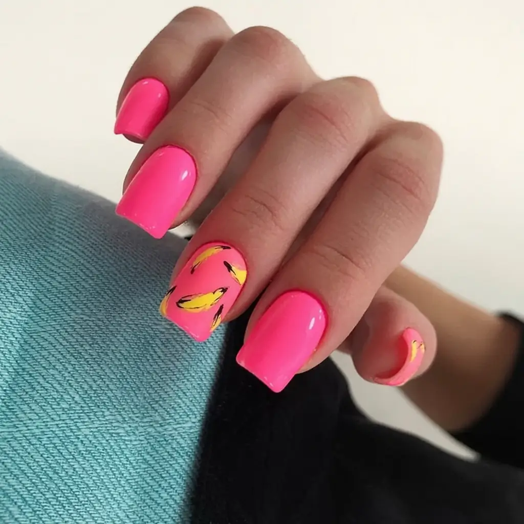 Pink Summer Nails for 2025 Vibes Banana Yellow Meets Pop Princess